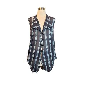 Giselle Shepatin Vest Small Mesh Printed Lagenlook Art To Wear Semi Sheer